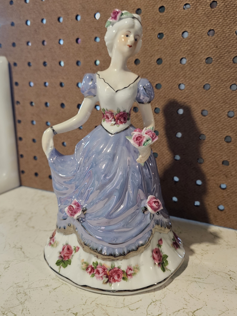 Porcelain Figurine Lady in Lavender Dress - Floral Accent